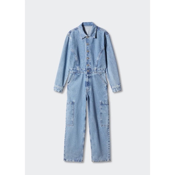 Mango MNG | Denim Cargo Jumpsuit Coveralls - Picture 1 of 8